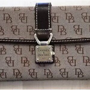 Dooney & Bourke Lock & Key Brown Canvas & Leather Monogram Wallet Billfold